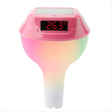 Solcellsdriven flytande pooltermometer med RGB-atmosfär ljusrosa
