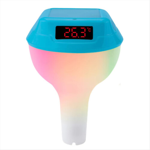 Solcellsdriven flytande pooltermometer med RGB-atmosfär ljusblå 1