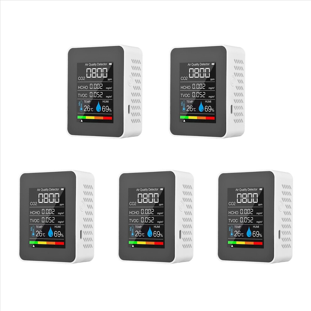 5 In 1 Air Quality Monitor, Usb Rechargeable Co2 Detector White 4712746132643