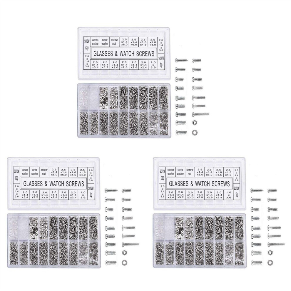 1000 Stück Edelstahl Brillen Uhr Reparatur Schraube Kit Set 4712746184512