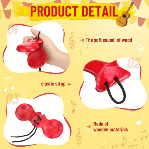 1 Pair Spanish Castanets Wood Hand Percussion Castanets(Red) 1
