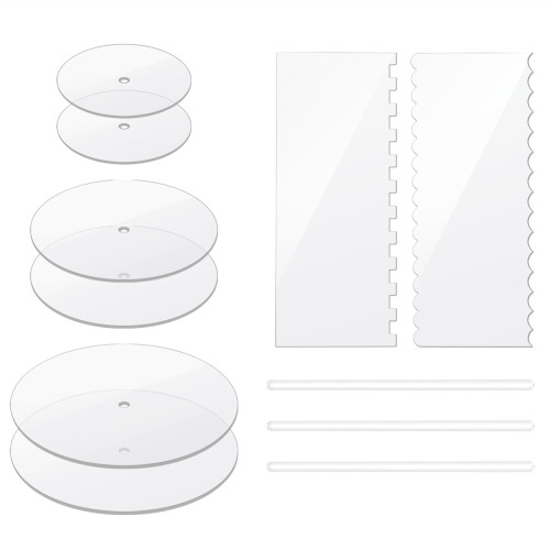 Acrylic Round Cake Disk Set-with Center Hole - 2 Comb Scrapers 1