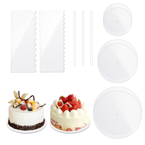 Acrylic Round Cake Disk Set-with Center Hole - 2 Comb Scrapers 2