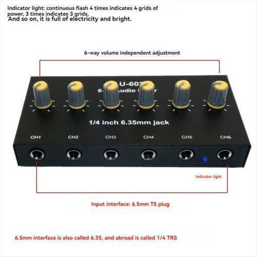 6 Channel Audio Mixer Headphone Microphone Mic Amplifier Hub 1