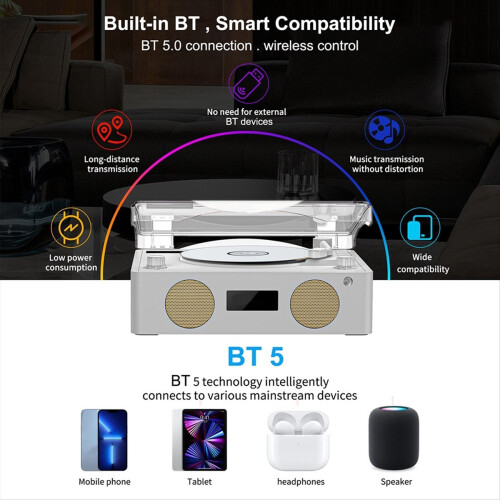 Lossless Bluetooth 5.0 CD Player with Ambient Light Built-in Speaker 1