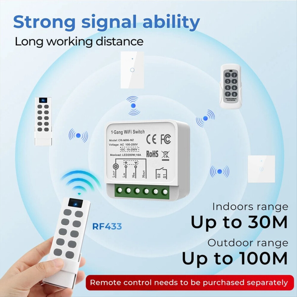 Tuya Wifi Rf433 Smart Switch Module With Remote Control 4853290843507