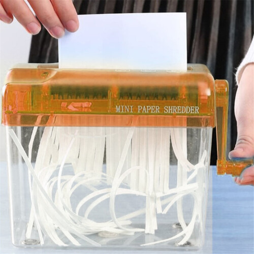 Hand Crank Paper Shredder Mini Document Paper Cutting Tool Orange 1