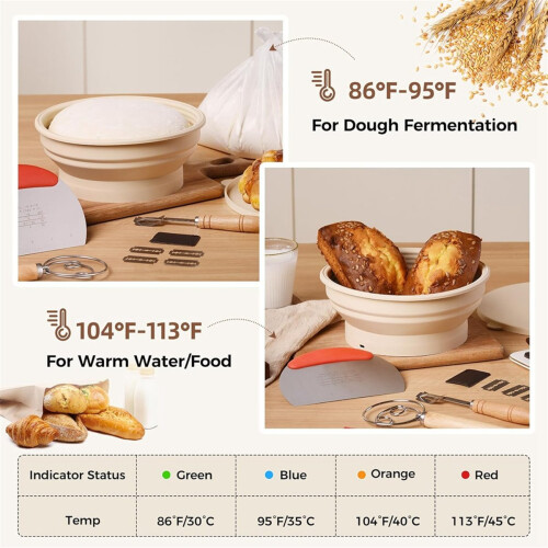 Heating Sourdough Bread Proofing Basket Set, Silicone Batter Bowl 2