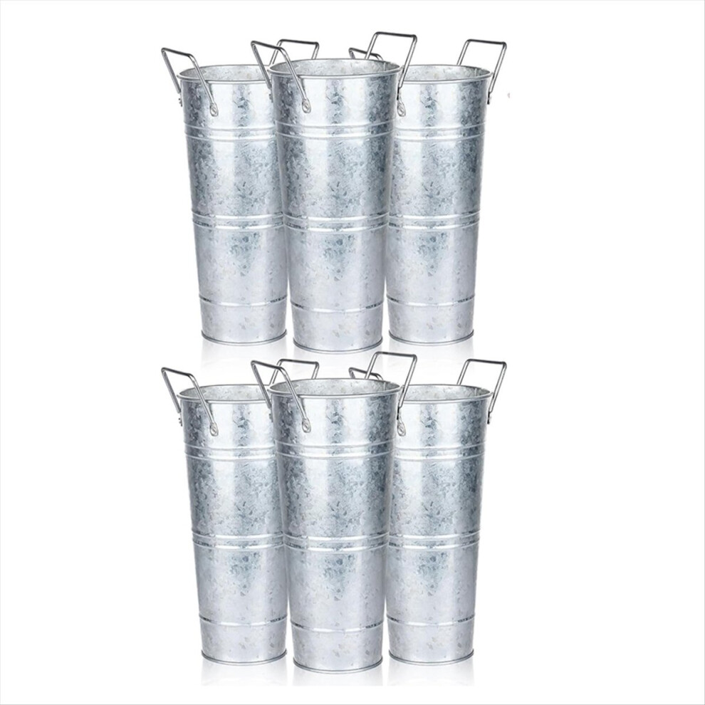6 Pcs Galvanized Bucket Flower Bar,10 Inch Flower Bucket with Handles