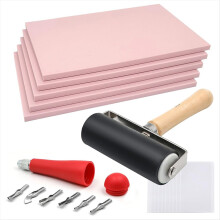 5 Pack 4x6 Pale Pink Rubber Stamp Carving Blocks with Cutter