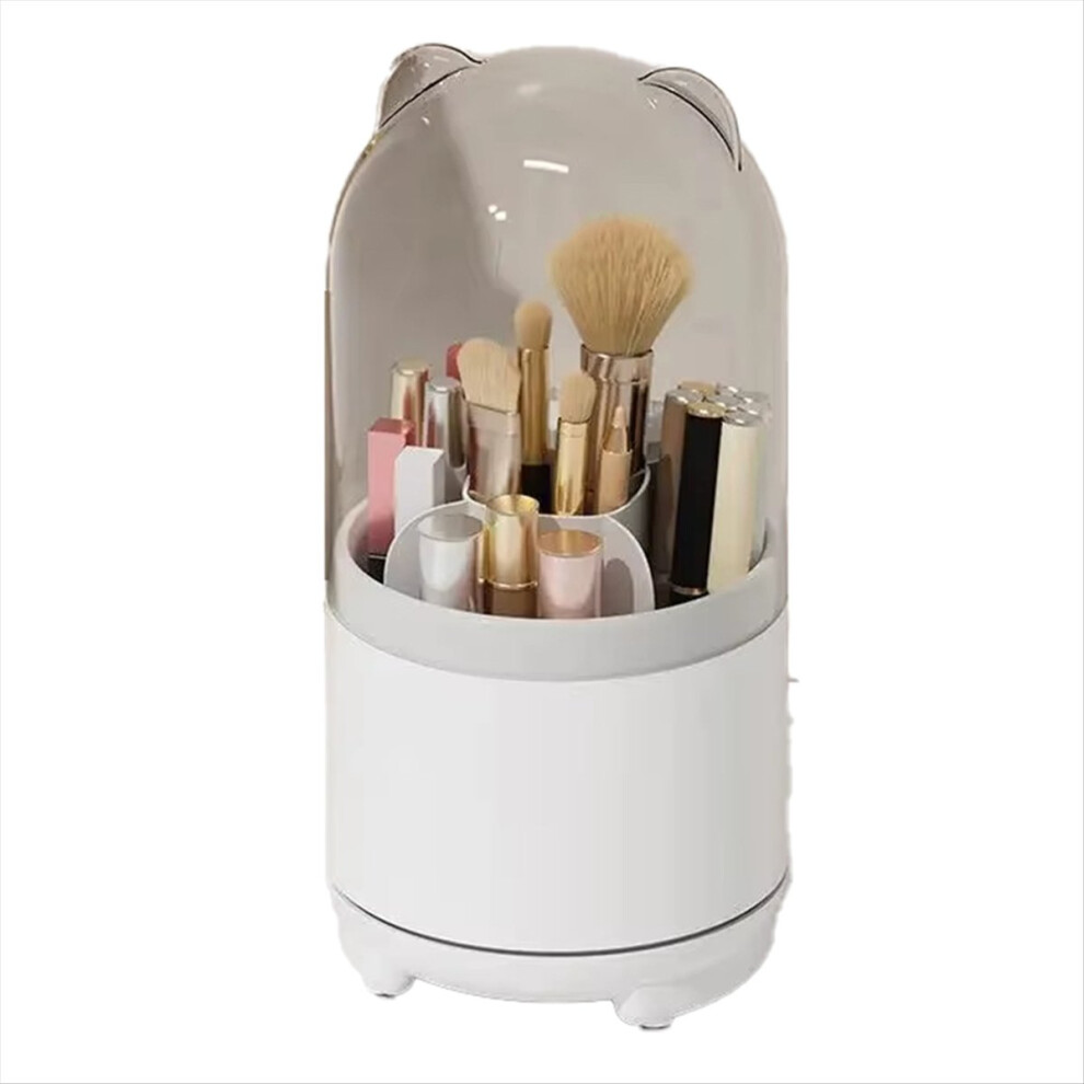 White 360-Degree Rotating Makeup Brush Holder With Dustproof Lid,