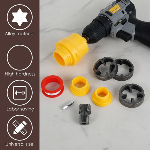 PVC Pipe Threader Kit,PVC Pipe Thread Maker Tool with 3 Dies 1