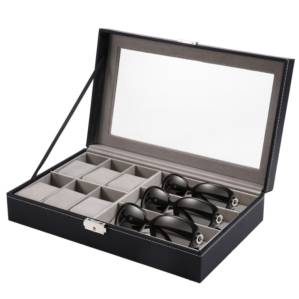 Eyeglass Sunglass Storage Box PU Leather 6 Slot Glasses Storage