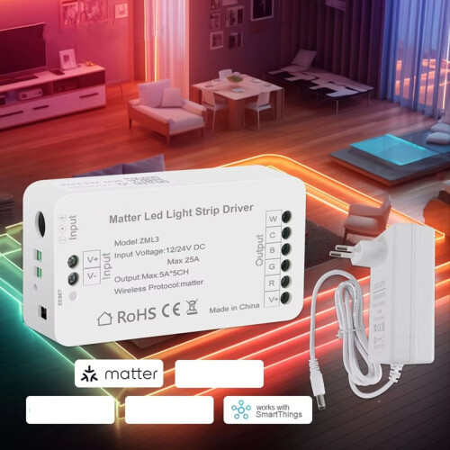 Matter over WiFi LED Strip Light Controller RGBCW Smart Led EU Plug 1