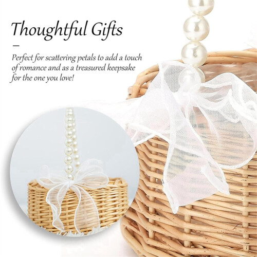 Pastoral Style Wicker Flower Basket with Pearl Handle 1