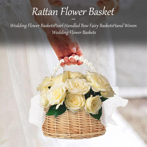 Pastoral Style Wicker Flower Basket with Pearl Handle 2