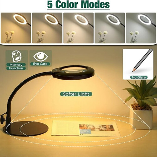 Flexible Gooseneck Lighted Magnifier with Stand 5 Color Modes 1