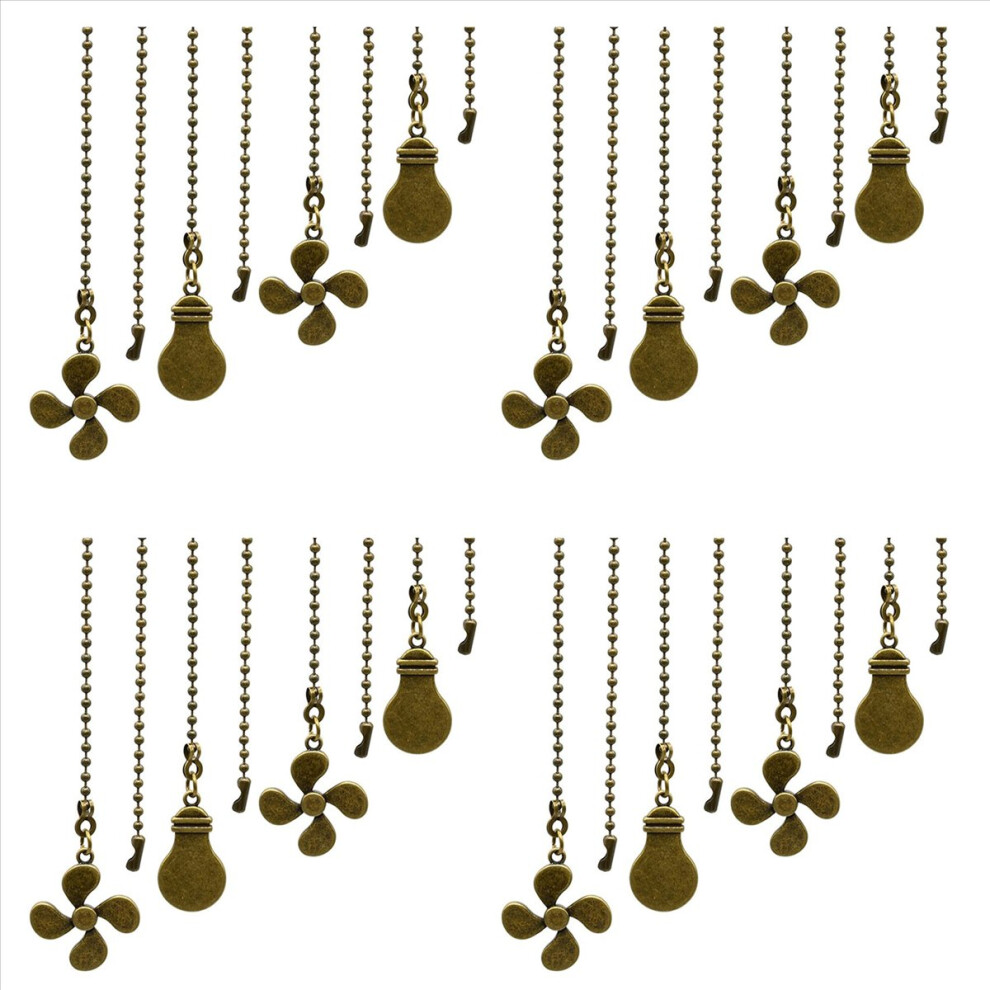 4Pcs Ceiling Fan Pull Chain Set,Bulb And Fan Pattern(Antique ) Bronze 4712767642985