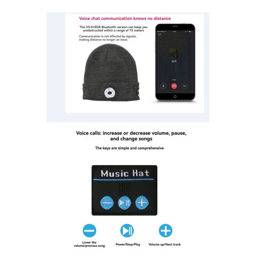 Music Earphone Hat Rechargeable Bluetooth Headphone Wireless Cap A 2
