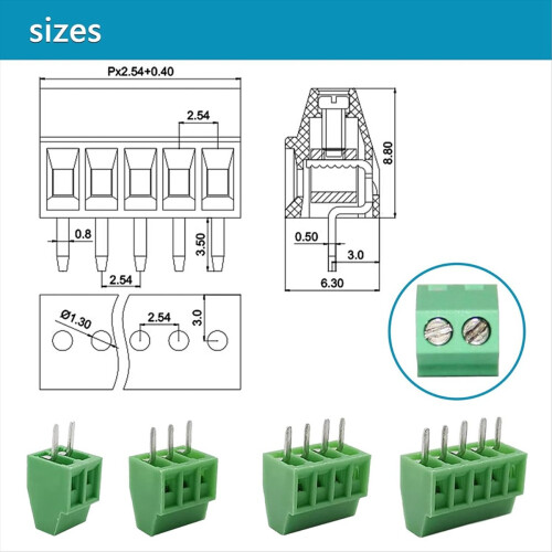 52PCS 2.54mm 0.1Inch Pitch PCB Mount Screw Terminal Block Connector 1