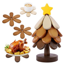 Wooden Tree Trivets for Hot Dishes, Tree Shape Trivet Set of 4