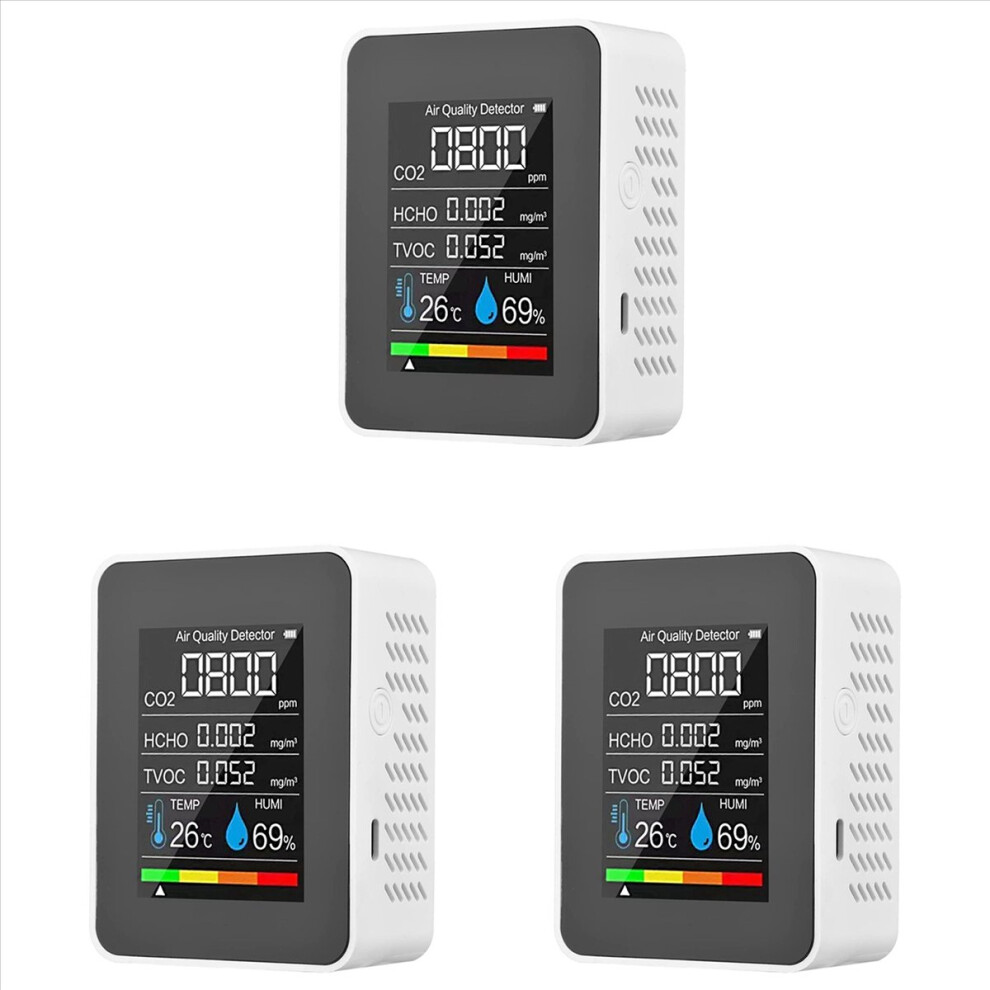 5 In 1 Air Quality Monitor, Usb Rechargeable Co2 Detector White 4712746192180