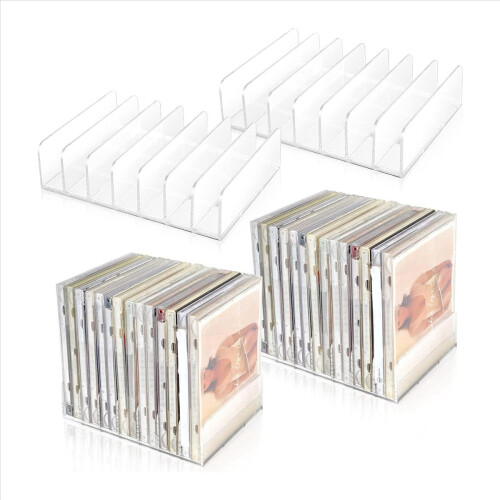 4 Pcs Clear Acrylic CD Holder with Tackable CD DVD Display Rack 2