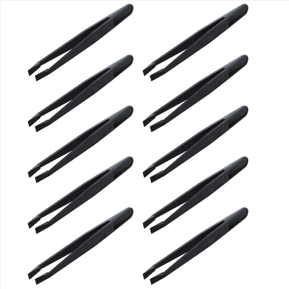 Black Manual Tool Plastic Flat Tip Anti-Static Tweezers