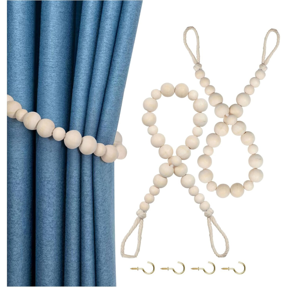 (Wood Color) 2 Pack Magnetic Curtain Tiebacks Decorative Woven Rope with Exquisite Knot Indoor/Outdoor for Drapes, Windows & Patio-image-OPC-PMGGXX6-NEW