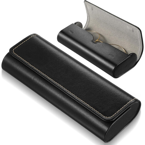 (Black) Lightweight Hard Shell PU Leather Eyeglass Case 1 Pc Portable Sunglass Storage
