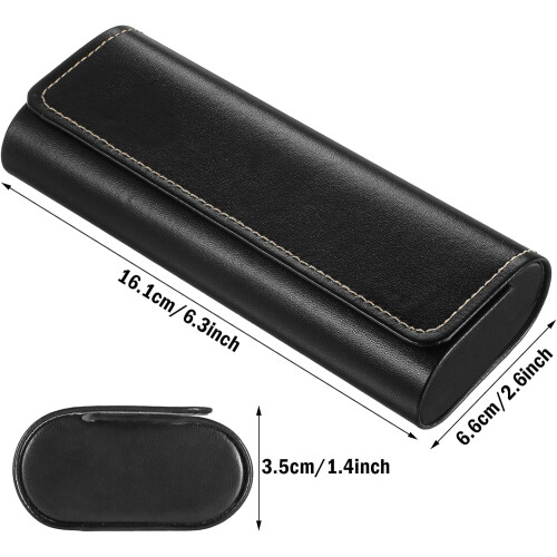 (Black) Lightweight Hard Shell PU Leather Eyeglass Case 1 Pc Portable Sunglass Storage 1