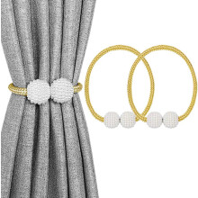 (Gold & White) 2 Pack Magnetic Curtain Tiebacks Decorative Strong - Hold Holdbacks Boho/Farmhouse/Modern Window Décor