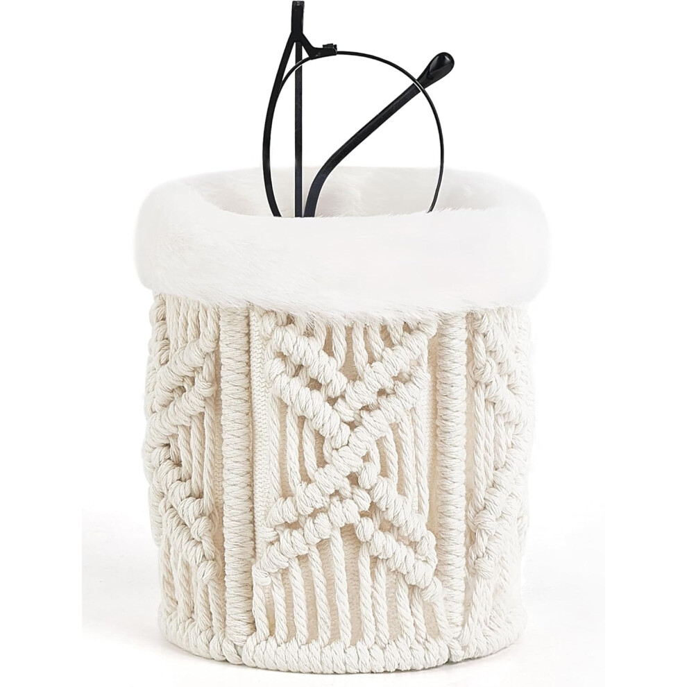 (Ivory) Boho Decor Nightstand Glasses Holder Plush - Lined for Multiple Glasses Office & Bedroom Eyeglass Stand