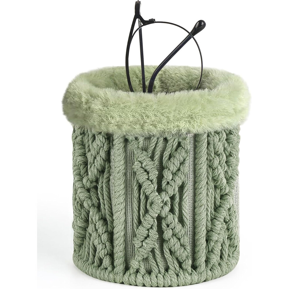 (Green) Boho Decor Nightstand Glasses Holder Plush - Lined for Multiple Glasses Office & Bedroom Eyeglass Stand