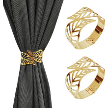 (Gold) 2 - Pack Aluminum Alloy Curtain Tiebacks Spring & Gold Leaf Design Simple Modern Style for Drapes & Decor