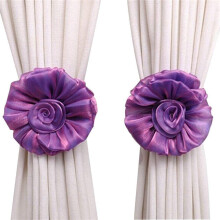 (Purple) 2 Pair 6.7'' Rose Flower Curtain Tiebacks Christmas Nursery Wedding & Party Decor