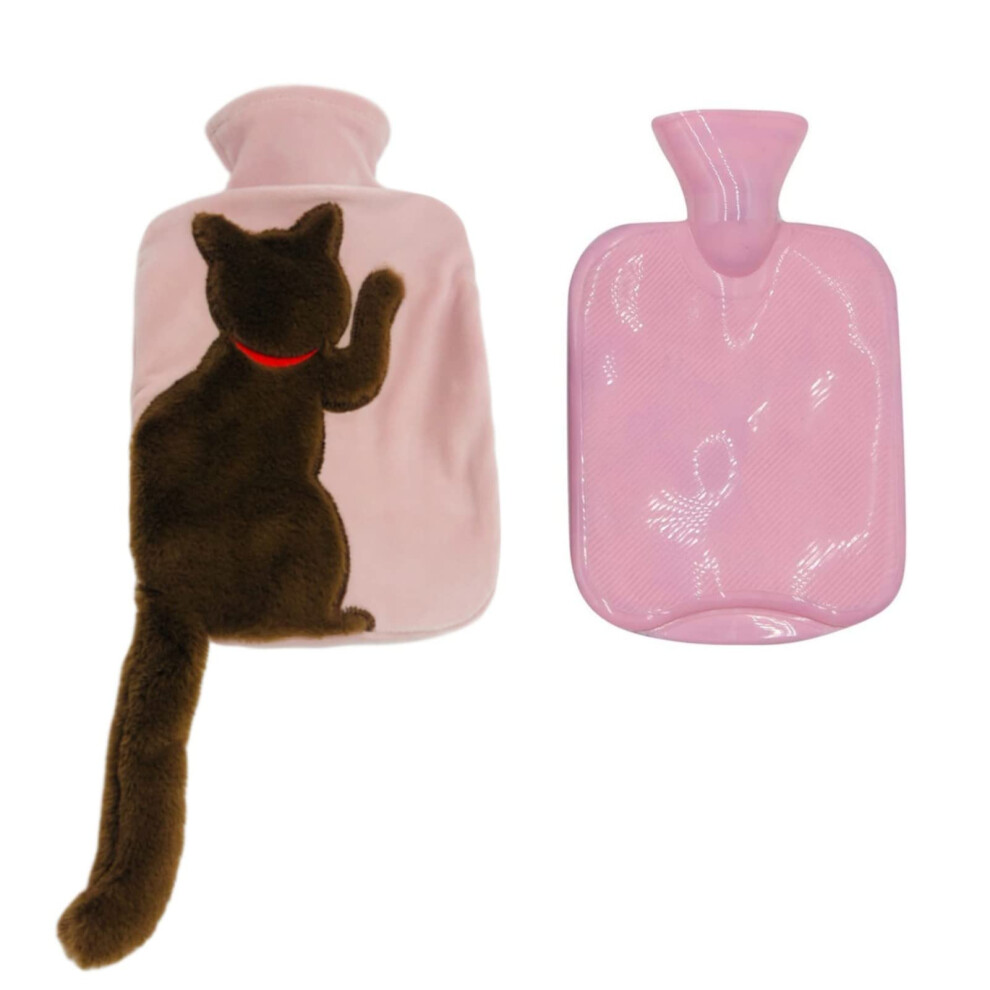 Pink/Grey () 1 - Liter Rubber Hot Water Bottle With Adorable Cat - Themed Soft Plush Fleece Cover - Perfect For Hot/Cold Therapy And Cramps Pain Relief