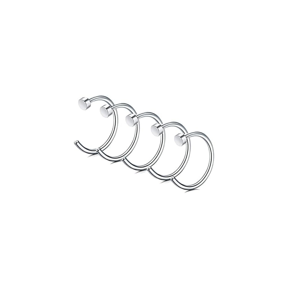 (Silver) 18G Stainless Steel Nose Hoop Ring - 5PCS Body Jewelry for Women, Hypoallergenic Nose Piercing Jewelry, Simple Design Nose Rings Set