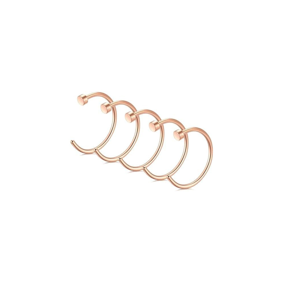(Rose gold) 18G Stainless Steel Nose Hoop Ring - 5PCS Body Jewelry for Women, Hypoallergenic Nose Piercing Jewelry, Simple Design Nose Rings Set