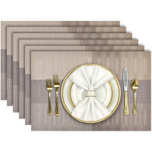 (Gold) Set of 6 PVC Woven Placemats - Heat Resistant Washable Non - Slip & Stain Resistant - Easy to Clean for Kitchen/Dining Table