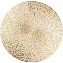 (Gold) Set of 4 15 - Inch Round Golden Vinyl Placemats - Metallic Hollow Design Washable & Heat - Resistant for Wedding/Party Table Decor