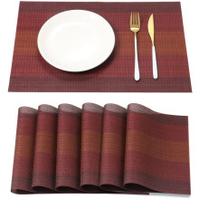(Red) Set of 4 Vinyl Placemats - Stain Resistant Foldable Washable & Wipeable for Indoor Outdoor Kitchen Dining Table