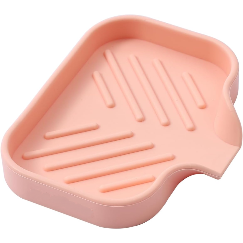 (Pink) Silicone Soap Dish with Drain Spout  4.9"3.2"  Multi - Use Organizer for Bathroom & Kitchen Sink-image-OPC-PMGGY78-NEW