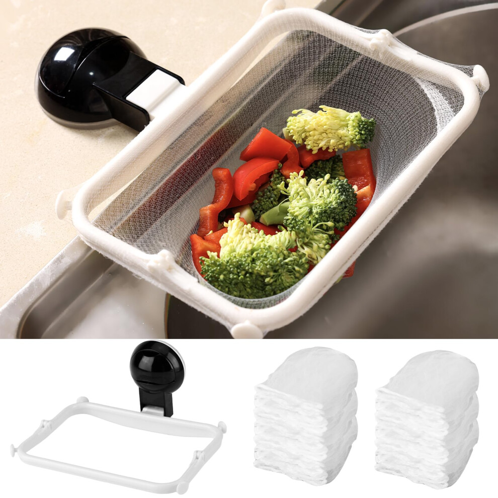 (50Pcs) Black Kitchen Sink Food Catcher With 50 Filter Mesh Bags, Mesh Mate Waste Rack - Sink Drain Strainer & Trash Catcher For Kitchen Leftovers 7794190769375