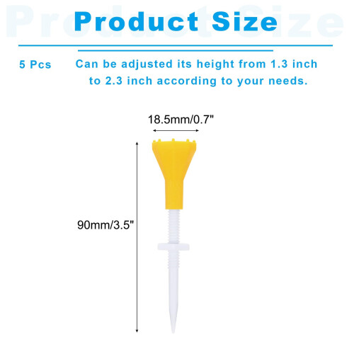 (yellow) 5 - Pack Adjustable Height Plastic Golf Tees with Triangle Mark - Ideal for Golf Training and Driving Range Use（blue） 1