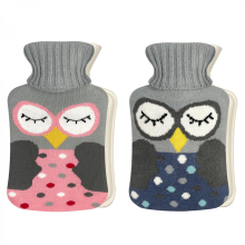 (Owl) 2 - Pack 1L Large Cute Rubber Hot Water Bottles with Adorable Owl - Patterned Covers - Ideal for Pain Relief, Cramps, and Hot/Cold Therapy