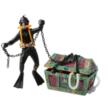 (style-1) Undersea Treasure Chest Diver Action Aquarium Ornament with Live-Action Aerating Function for Fish Tank, Aquarium