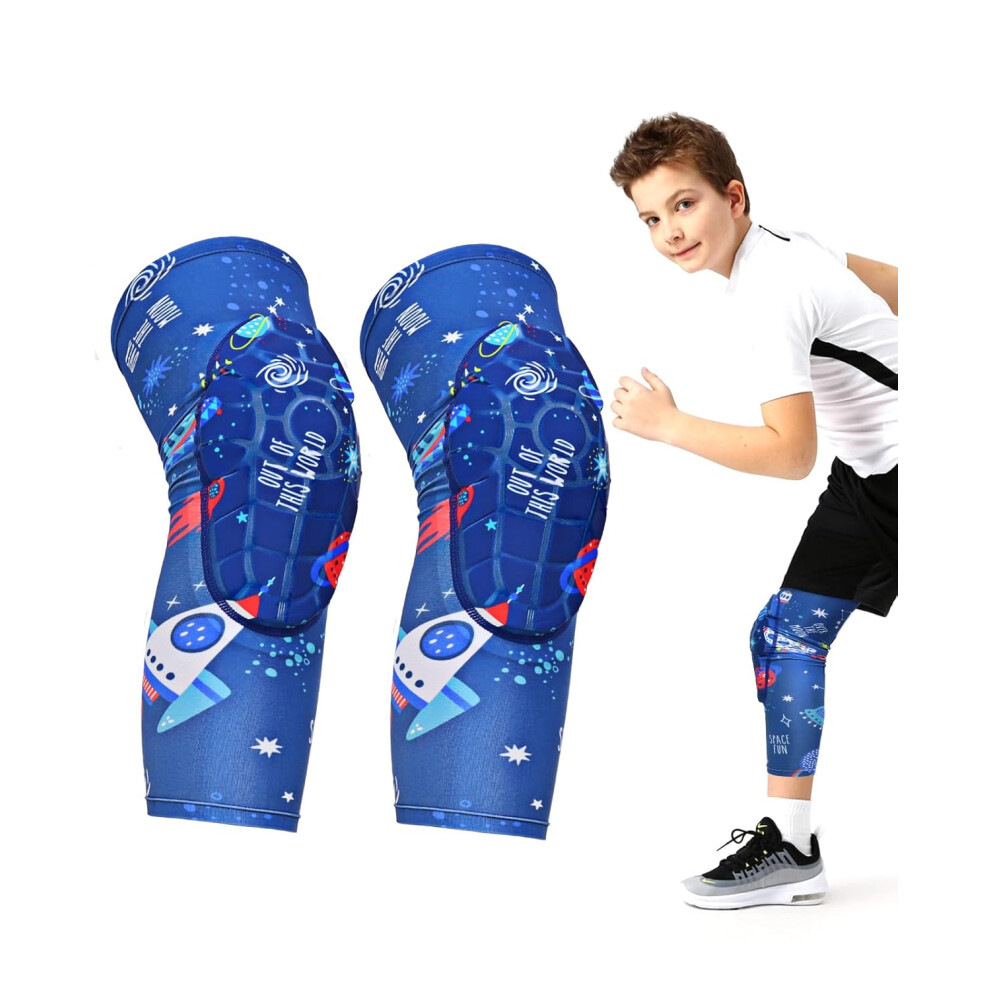 (S) Kids & Teens Space-Themed Compression Knee Sleeves - Knee Support For Boys & Girls | Protective Gear For Basketball, Wrestling, Soccer 7794190769856