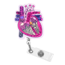 (Pink) Heart-shaped Retractable ID Badge Holder with Clip for Name Tags, Nurse, Doctor, Student, Teacher, Office, Clinic, Medical Assistant