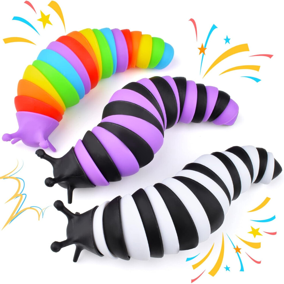 (B) 3-Pack Sensory Fidget Slug Toys - Calming Fidget Tools for Autistic Children, Toddlers & Adults - Stress Relief Sensory Toys for Kids & Adults